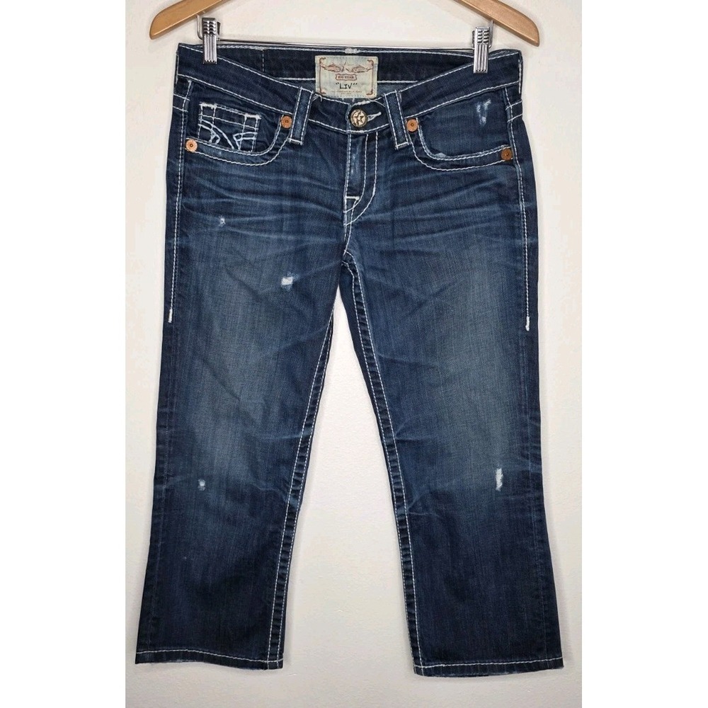 BIG STAR Liv Dark Blue Crop Capri Jean Women 28 Straight Y2K Thick Stitching‎